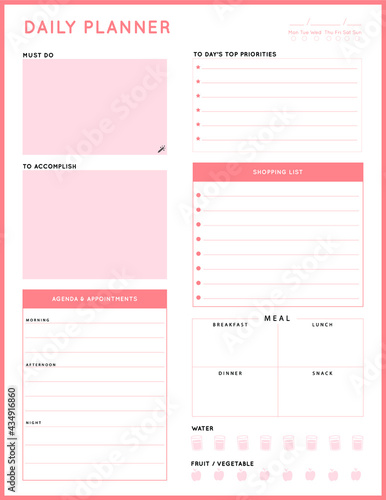 Daily planner template. printable template - Easy to plan your day. Planner note pages templates - Daily tasks, goals and appointments template -Undated Daily Planner with ToDol list - Todays Plan- 8.