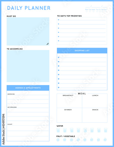 Daily planner template. printable template - Easy to plan your day. Planner note pages templates - Daily tasks, goals and appointments template -Undated Daily Planner with ToDol list - Todays Plan- 8.