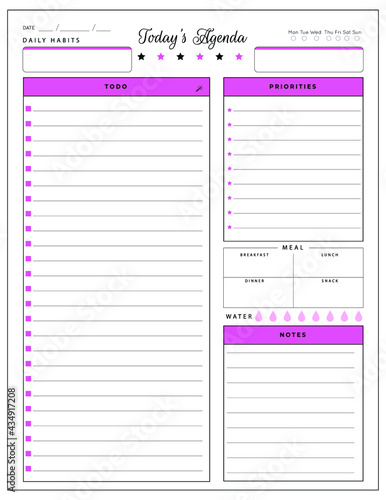 Daily planner template. printable template - Easy to plan your day. Planner note pages templates - Daily tasks, goals and appointments template -Undated Daily Planner with ToDol list - Todays Plan- 8.