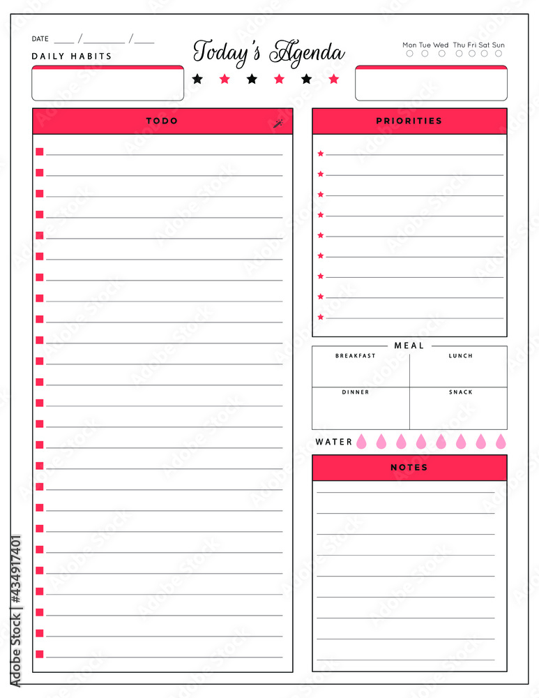 Daily planner template. printable template - Easy to plan your day. Planner note pages templates - Daily tasks, goals and appointments template -Undated Daily Planner with ToDol list - Todays Plan- 8. Daily planner template. printable template - Easy to plan your day. Planner note pages templates - Daily tasks, goals and appointments template -Undated Daily Planner with ToDol list - Todays Plan- 8.