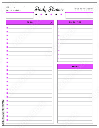 Daily planner template. printable template - Easy to plan your day. Planner note pages templates - Daily tasks, goals and appointments template -Undated Daily Planner with ToDol list - Todays Plan- 8.