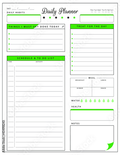 Daily planner template. printable template - Easy to plan your day. Planner note pages templates - Daily tasks, goals and appointments template -Undated Daily Planner with ToDol list - Todays Plan- 8.