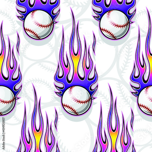 Vector seamless pattern with baseball softball ball icon and fire flame. Ideal for wallpaper packaging fabric textile paper print design and any decoration