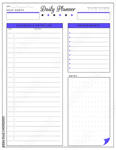 Daily planner template. printable template - Easy to plan your day. Planner note pages templates - Daily tasks, goals and appointments template -Undated Daily Planner with ToDol list - Todays Plan- 8.
