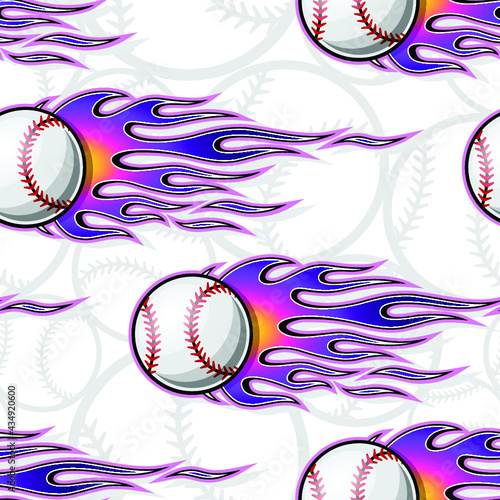 Vector seamless pattern with baseball softball ball icon and fire flame. Ideal for wallpaper packaging fabric textile paper print design and any decoration