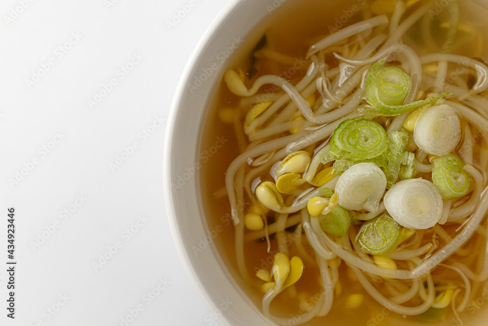 Bean sprouts soup on white background Bean sprouts soup on white background