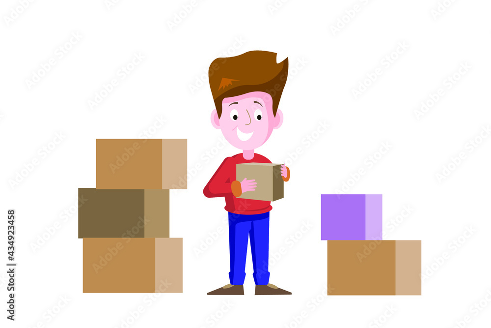 Home delivery service. A person receives a parcel in cardboard boxes from a delivery service courier. Vector. Home delivery service. A person receives a parcel in cardboard boxes from a delivery service courier. Vector.