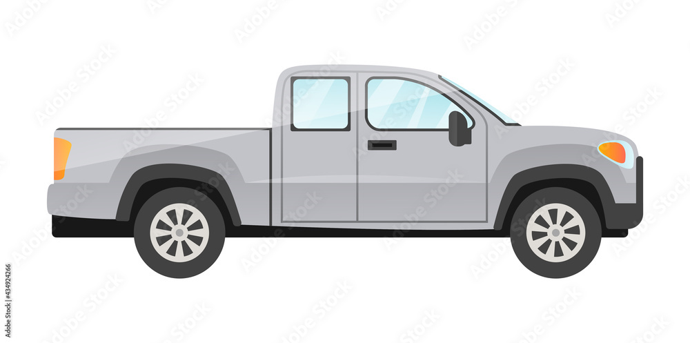 Sticker of grey pickup passengers car on white background - obrazy, fototapety, plakaty 