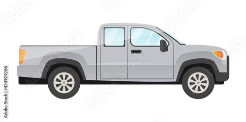 Sticker of grey pickup passengers car on white background