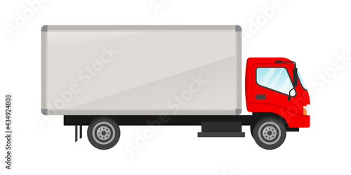 Sticker of red utility truck on white background