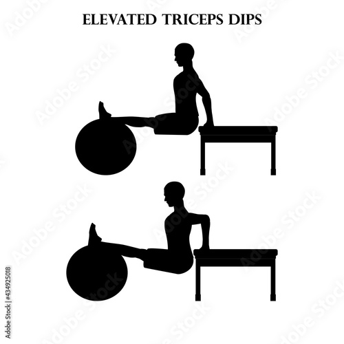 Elevated triceps dips exercise strength workout illustration silhouette