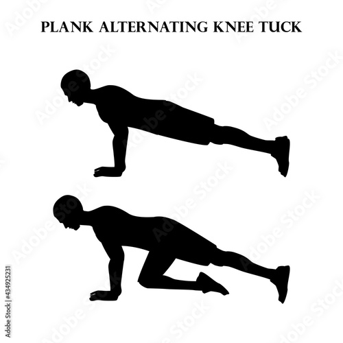 Plank alternating knee tuck exercise strength workout illustration silhouette