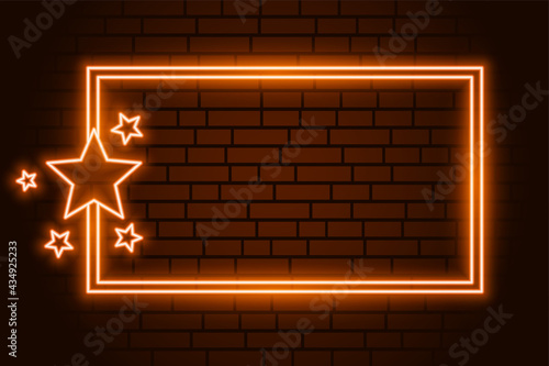 orange neon rectangluar frame with stars