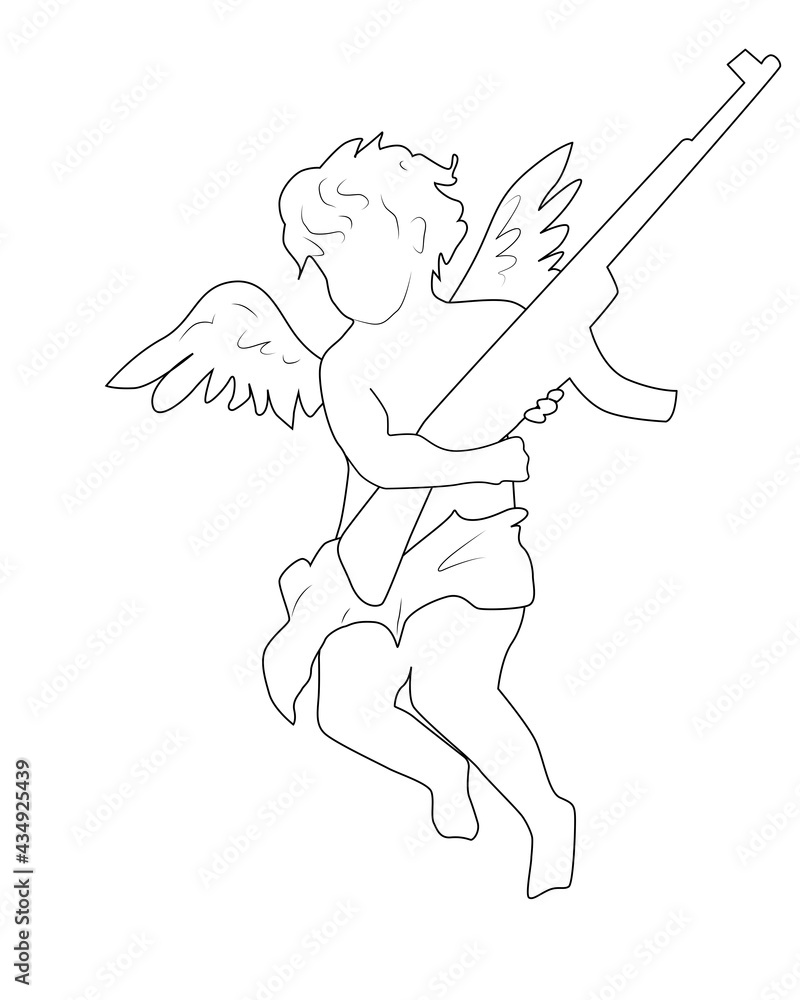 Fototapeta premium an angel and a weapon . Angel with wings, black and white style.