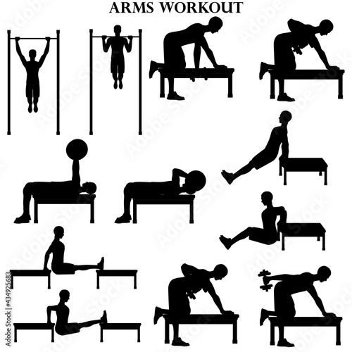 Workout man set. Arms workout illustration silhouette