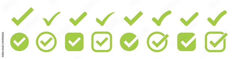 check mark vector icon. green box set. ok choose illustration white background. correct isolated symbol. check mark vector icon. green box set. ok choose illustration white background. correct isolated symbol.
