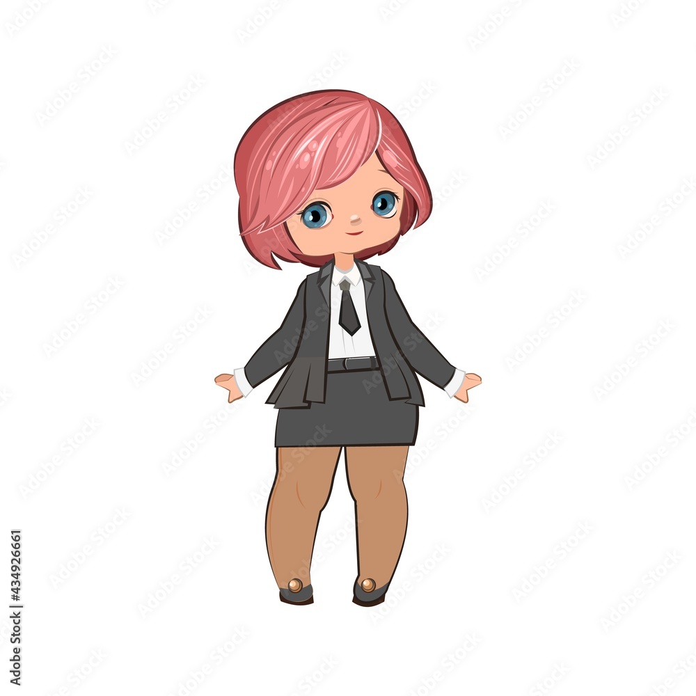 Little girl in a business suit and tie. Handsome fashionable child. The isolated object on a white background. Vector illustration Little girl in a business suit and tie. Handsome fashionable child. The isolated object on a white background. Vector illustration