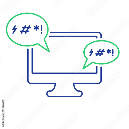 Cyber Bullying Line Icon. Cyberbullying Victim. Abuse, Internet Hate, Swear and Insult concept. Line Icon of Cyberbullying Online Chat in Computer. Editable stroke. Vector illustration