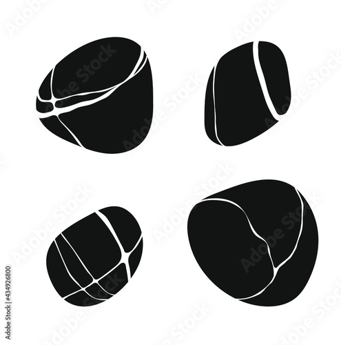 Abstract Vector Nature Backgroung Relax Stones. Hand Drawn Pattern Rocks for Massage. Fashion Illustration Black and White Spa Texture 