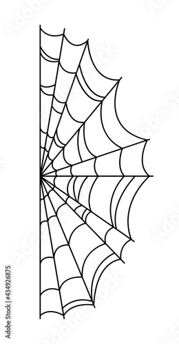 Cartoon set of black halloween holiday silhouette element of spider web on white background