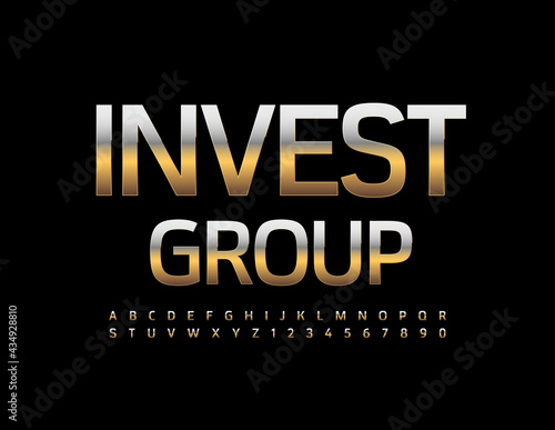 Vector business Sign Invest Group, Modern Metallic Font. Luxury Alphabet Letters and Numbers