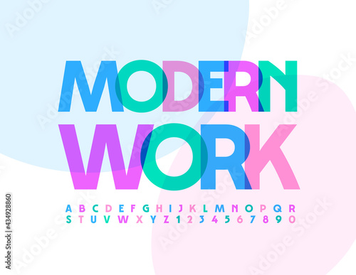 Vector bright template Modern Work. Creative colorful Font. Stylish Alphabet Letters and Numbers set
