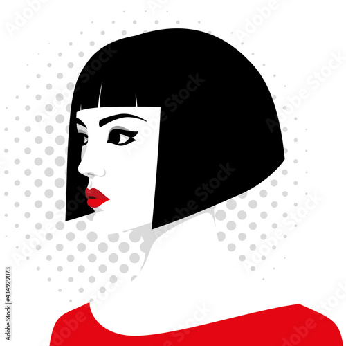 1180_ Beautiful young woman with short black bob hairstyle
