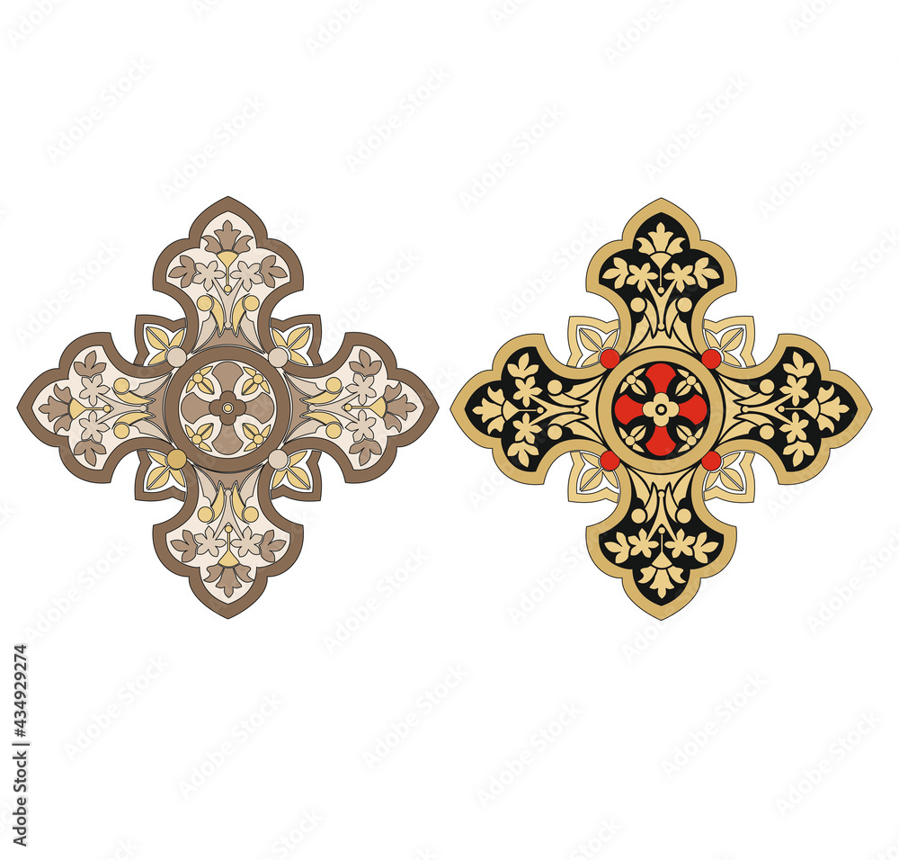 GOLD EMBROIDERY FOR LITURGICAL CLOTHES AND SACRED CEREMONIES. SACRED CATHOLIC SYMBOLS IN ANCIENT STYLE WITH GOLDEN DECORATIONS