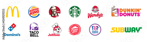 Vetor Do Stock Popular Fast Food Restaurants Logo Set Mcdonalds Starbucks Subway Kfc