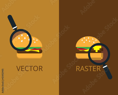 comparison of raster or bitmap to vector  photo