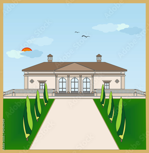 DRAWING OF HISTORICAL BUILDINGS OF VENICE, ANCIENT ITALIAN ARCHITECTURE IN GOTHIC AND NEOCLASSIC STYLE