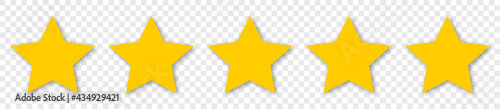5 yellow stars icon. Customer feedback concept. Vector 5 stars rating review. Simple flat style with shadows. Design for apps and website. sIsolated on transparent background photo