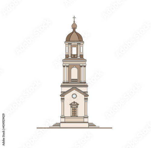 DRAWING OF HISTORICAL BUILDINGS OF VENICE, ANCIENT ITALIAN ARCHITECTURE IN GOTHIC AND NEOCLASSIC STYLE