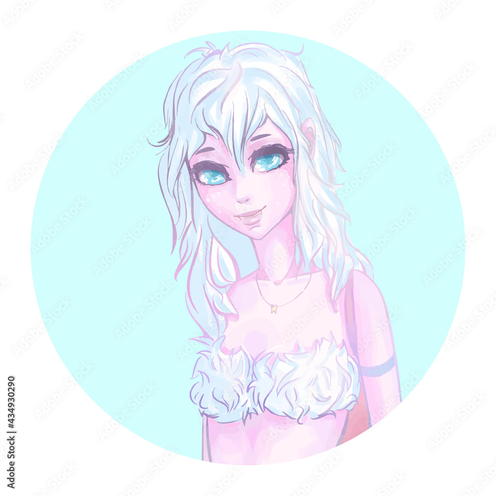 Funny monster girl. Cartoon character. Yeti girl. Illustration of a cute yeti. Art creation. Web icon. Print for polygraphy, posters and textiles Funny monster girl. Cartoon character. Yeti girl. Illustration of a cute yeti. Art creation. Web icon. Print for polygraphy, posters and textiles