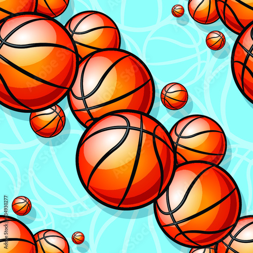 Basketball balls seamless pattern design vector illustration. Ideal for wallpaper, cover, wrapping paper, packaging, textile design and any kind of decoration © Artoholics