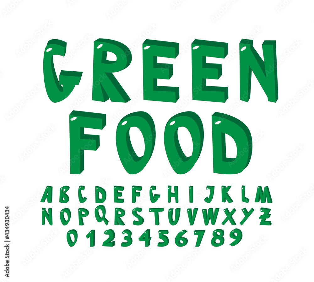 Green font in eco style creative vector font.