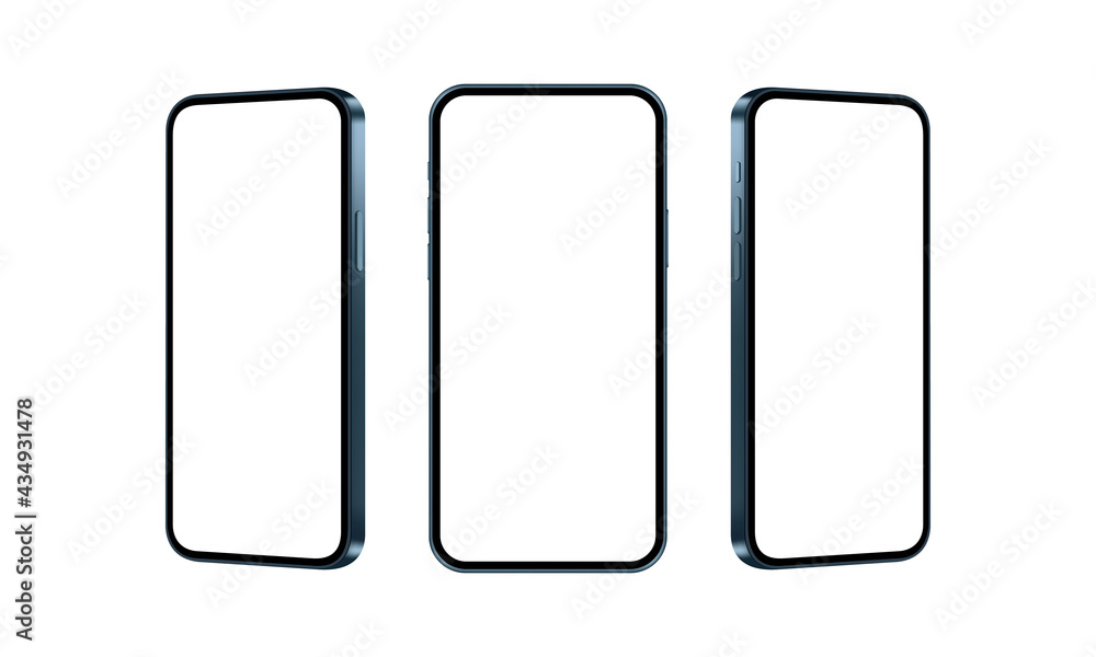 Phone Blue Mockup, Isolated on White Background, Front and Side View. Vector Illustration Phone Blue Mockup, Isolated on White Background, Front and Side View. Vector Illustration