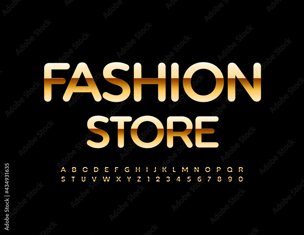 Vector premium Emblem Fashion Store with Elegant Golden Font. Luxury Alphabet Letters and Numbers