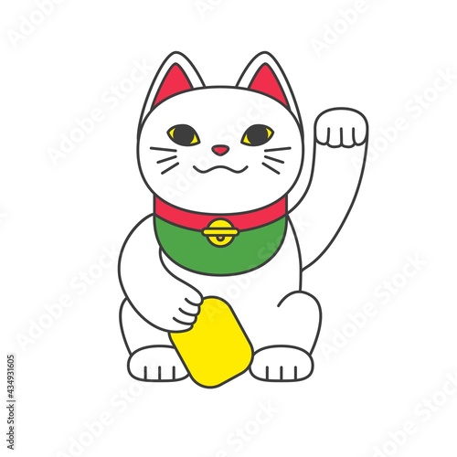 Maneki neko - a lucky Asian smiling cat. Vector illustration