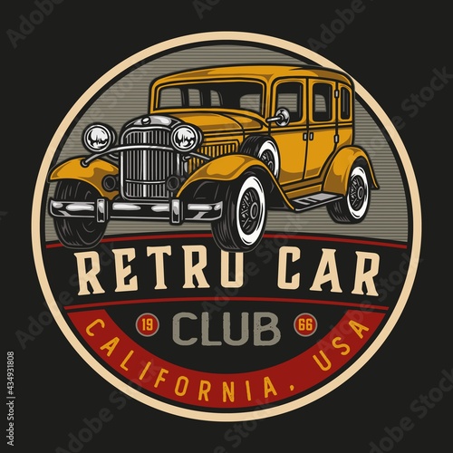 Retro cars club colorful round logotype