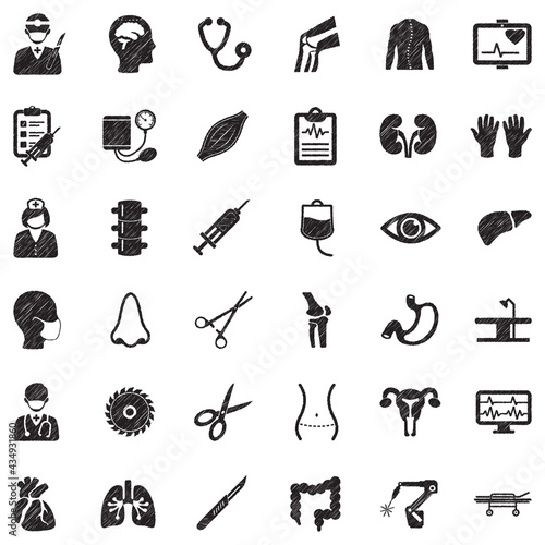 Surgery Icons. Black Scribble Design. Vector Illustration.