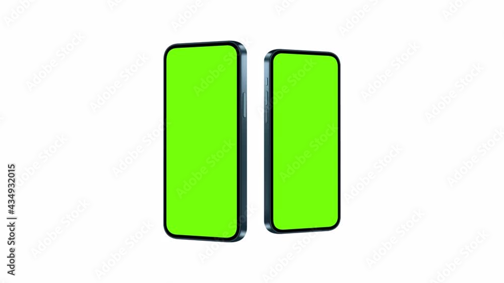 Blue Phones Animated Mockups with Green Screens, Side View, Isolated on White Background Blue Phones Animated Mockups with Green Screens, Side View, Isolated on White Background