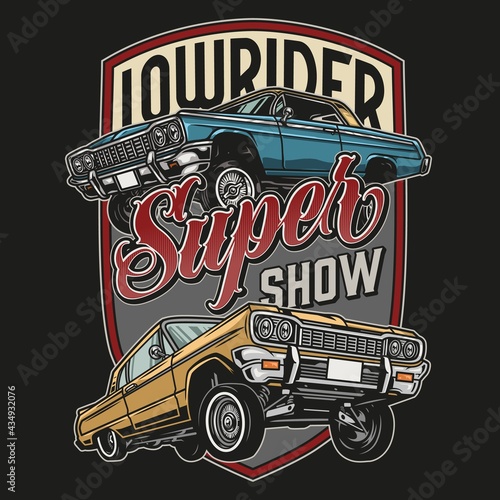 Low rider custom cars vintage label