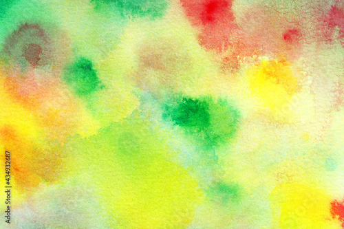 水彩テクスチャ背景(カラフル) 黄色に暈ける緑と赤の水彩絵具