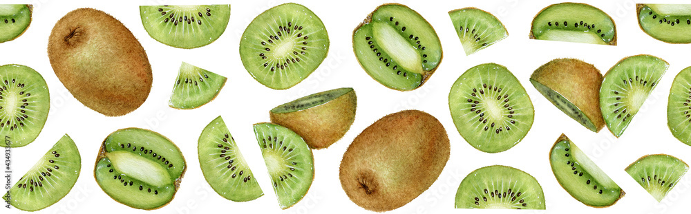 Fototapeta premium Seamless horizontal pattern with watercolor kiwi fruits