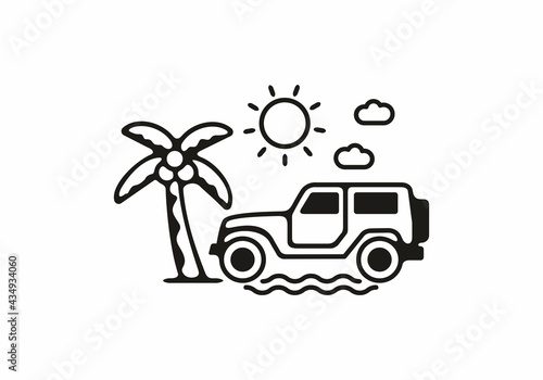Offroad beach line art illustration
