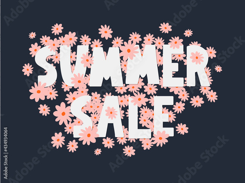 summer sale banner with flowers letter vector