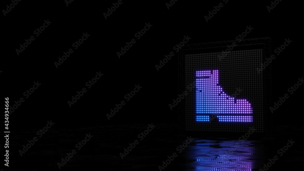 3d rendering of light shaped as symbol of winter shoe on black background 3d rendering of light shaped as symbol of winter shoe on black background