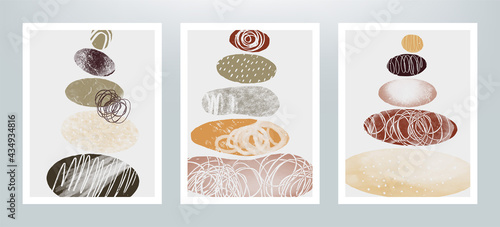 Abstract illustration with balanced pebbles. Balanced pebbles with different textures