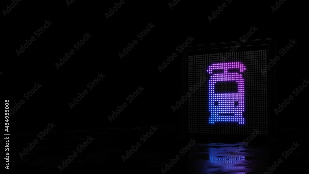 3d rendering of light shaped as symbol of tram front view on black background 3d rendering of light shaped as symbol of tram front view on black background